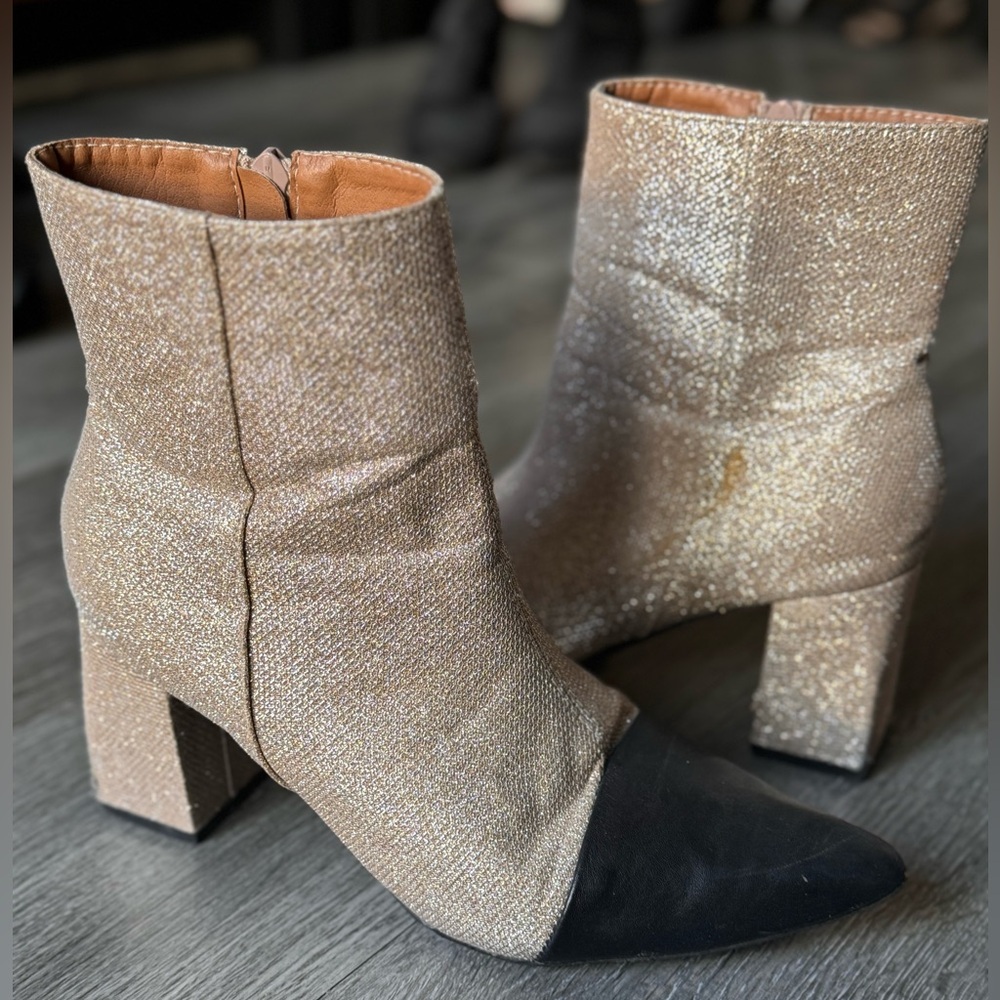 SHE&IN Glitter Ankle Boots with Black Tips Size 8
